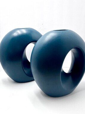 Sporvil Ceramics Portugal Donut Loop Vase Pair | Slate Blue Matte